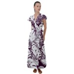 Abstract Art Tropical Leaves Flutter Sleeve Maxi Dress