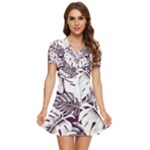 Abstract Art Tropical Leaves V-Neck High Waist Chiffon Mini Dress