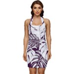 Abstract Art Tropical Leaves Sleeveless Wide Square Neckline Ruched Bodycon Dress