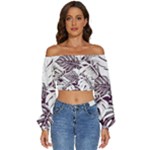 Abstract Art Tropical Leaves Long Sleeve Crinkled Weave Crop Top