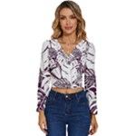 Abstract Art Tropical Leaves Long Sleeve V-Neck Top