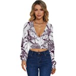 Abstract Art Tropical Leaves Long Sleeve Deep-V Velour Top