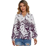 Abstract Art Tropical Leaves Women s Long Sleeve Button Up Shirt