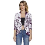 Abstract Art Tropical Leaves Women s 3/4 Sleeve Ruffle Edge Open Front Jacket