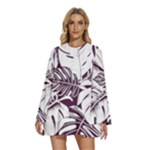 Abstract Art Tropical Leaves Round Neck Long Sleeve Bohemian Style Chiffon Mini Dress