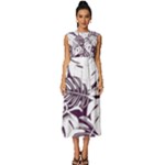 Abstract Art Tropical Leaves Sleeveless Round Neck Midi Dress