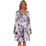 Abstract Art Tropical Leaves Long Sleeve Dress With Pocket