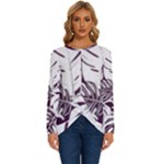 Abstract Art Tropical Leaves Long Sleeve Crew Neck Pullover Top