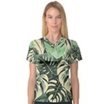 Abstract Art Tropical Leaves V-Neck Sport Mesh T-Shirt