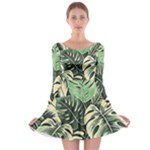 Abstract Art Tropical Leaves Long Sleeve Skater Dress