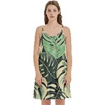 Abstract Art Tropical Leaves Mini Camis Dress With Pockets