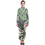 Abstract Art Tropical Leaves Turtleneck Maxi Dress