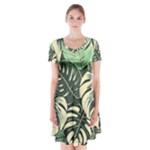 Abstract Art Tropical Leaves Short Sleeve V-neck Flare Dress