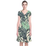 Abstract Art Tropical Leaves Short Sleeve Front Wrap Dress