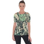 Abstract Art Tropical Leaves Shoulder Cut Out Short Sleeve Top