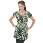 Abstract Art Tropical Leaves Puff Sleeve Tunic Top