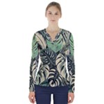 Abstract Art Tropical Leaves V-Neck Long Sleeve Top