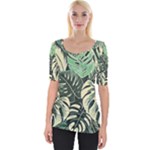 Abstract Art Tropical Leaves Wide Neckline T-Shirt