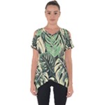 Abstract Art Tropical Leaves Cut Out Side Drop T-Shirt