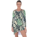 Abstract Art Tropical Leaves Asymmetric Cut-Out Shift Dress