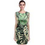 Abstract Art Tropical Leaves Sleeveless Velvet Midi Dress