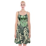 Abstract Art Tropical Leaves Spaghetti Strap Velvet Dress