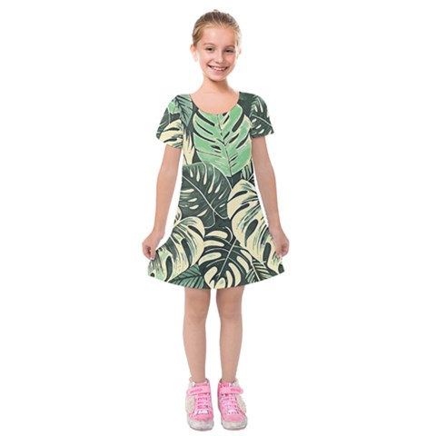 Abstract Art Tropical Leaves Kids  Short Sleeve Velvet Dress from ArtsNow.com