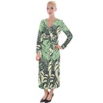 Abstract Art Tropical Leaves Velvet Maxi Wrap Dress