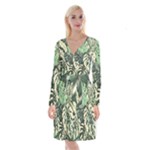 Abstract Art Tropical Leaves Long Sleeve Velvet Front Wrap Dress