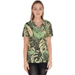 Abstract Art Tropical Leaves Women s V-Neck Scrub Top