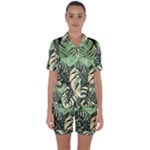 Abstract Art Tropical Leaves Satin Short Sleeve Pajamas Set