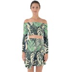 Abstract Art Tropical Leaves Off Shoulder Top with Skirt Set