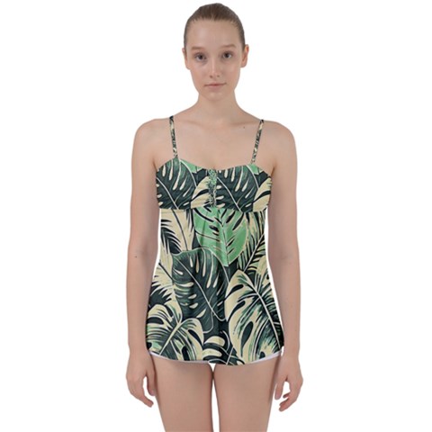 Abstract Art Tropical Leaves Babydoll Tankini Top from ArtsNow.com