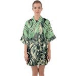 Abstract Art Tropical Leaves Half Sleeve Satin Kimono 