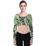 Abstract Art Tropical Leaves Velvet Long Sleeve Crop Top