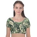 Abstract Art Tropical Leaves Velvet Short Sleeve Crop Top 