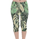 Abstract Art Tropical Leaves Velvet Capri Leggings 