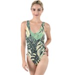 Abstract Art Tropical Leaves High Leg Strappy Swimsuit