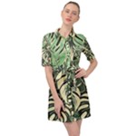 Abstract Art Tropical Leaves Belted Shirt Dress