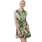 Abstract Art Tropical Leaves Sleeveless Shirt Dress