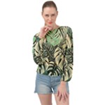 Abstract Art Tropical Leaves Banded Bottom Chiffon Top