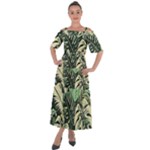 Abstract Art Tropical Leaves Shoulder Straps Boho Maxi Dress 