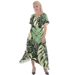 Abstract Art Tropical Leaves Cross Front Sharkbite Hem Maxi Dress