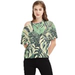 Abstract Art Tropical Leaves One Shoulder Cut Out T-Shirt