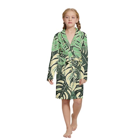 Abstract Art Tropical Leaves Kids  Long Sleeve Velvet Lounge Robe from ArtsNow.com