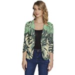 Abstract Art Tropical Leaves Women s One-Button 3/4 Sleeve Short Jacket