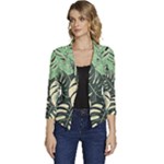 Abstract Art Tropical Leaves Women s Casual 3/4 Sleeve Spring Jacket