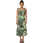 Abstract Art Tropical Leaves Tie-Strap Tiered Midi Chiffon Dress