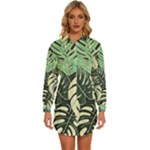 Abstract Art Tropical Leaves Womens Long Sleeve Shirt Dress