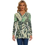 Abstract Art Tropical Leaves Long Sleeve Drawstring Hooded Top